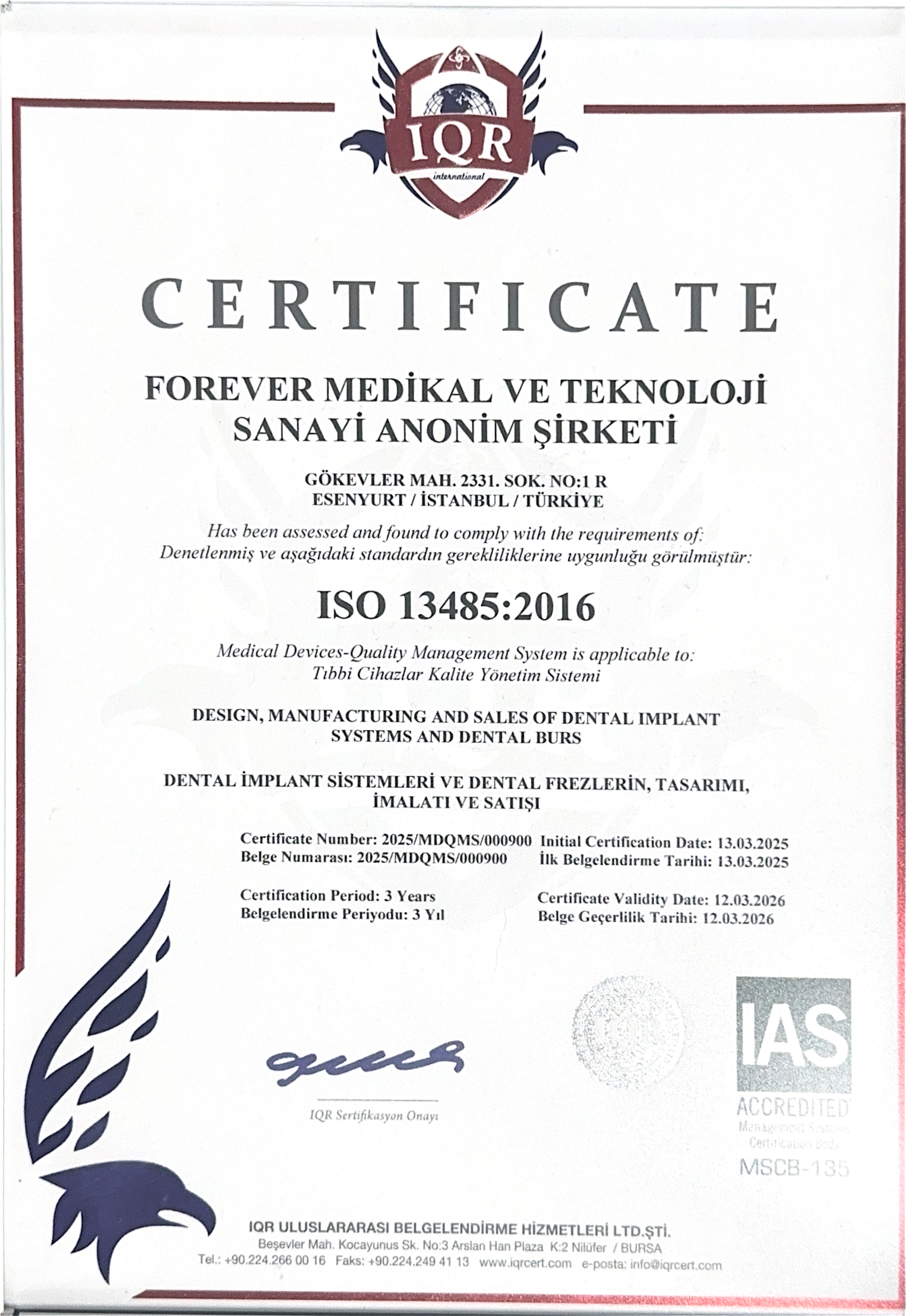 ISO sertifikası
